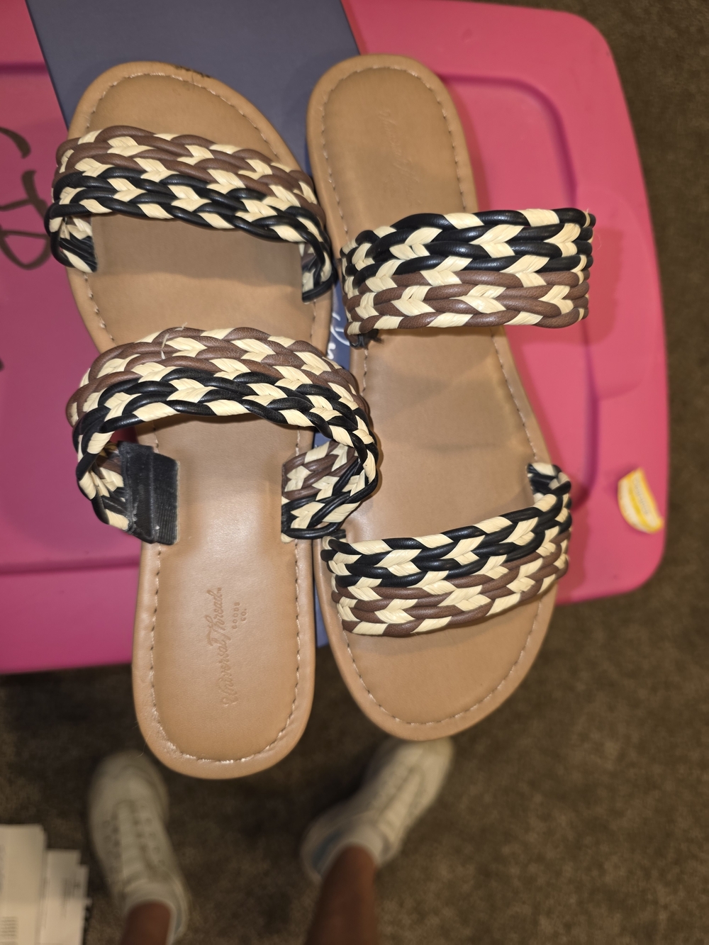 Universal Thread Braided Double-Strap Slide Sandals in Black, Brown & Cream
